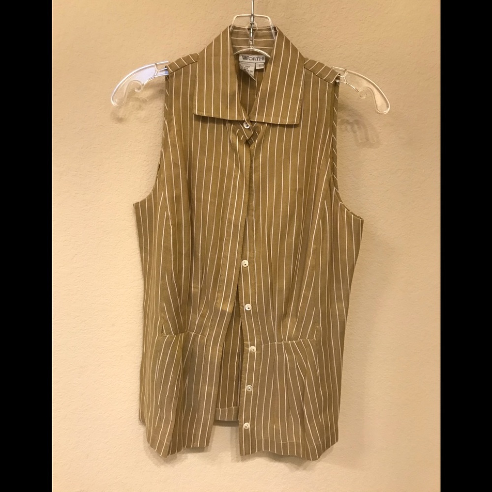 Worth Sleeveless tan and white blouse Size 6